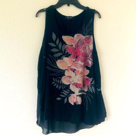 BLEU Floral Crystal Rhinestone Embellished Sleeveless Top M - Picture 1 of 7